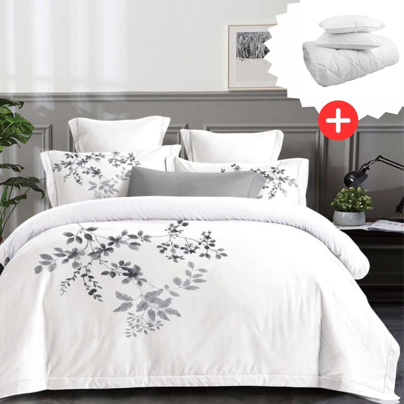 Pachet promo lenjerie de pat 100% bumbac - cu elastic - 4 piese + Pilota + 2 Perne | 18268-PR