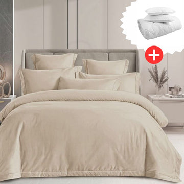 Pachet promo lenjerie de pat 100% bumbac - cu elastic - 4 piese + Pilota + 2 Perne | 18270-PR