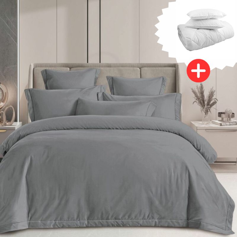 Pachet promo lenjerie de pat 100% bumbac - cu elastic - 4 piese + Pilota + 2 Perne | 18271-PR
