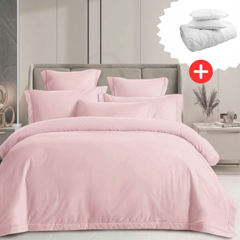 Pachet promo lenjerie de pat 100% bumbac - cu elastic - 4 piese + Pilota + 2 Perne | 18272-PR