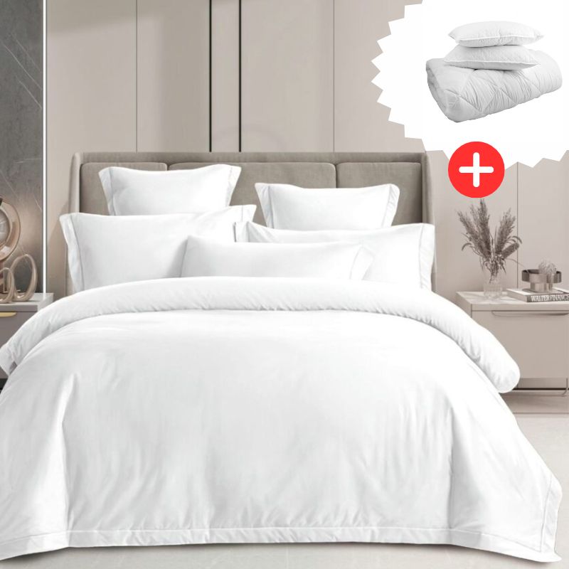 Pachet promo lenjerie de pat 100% bumbac - cu elastic - 4 piese + Pilota + 2 Perne | 18273-PR