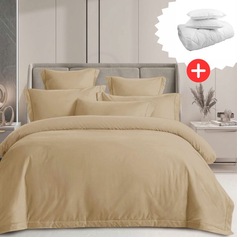 Pachet promo lenjerie de pat 100% bumbac - cu elastic - 4 piese + Pilota + 2 Perne | 18274-PR