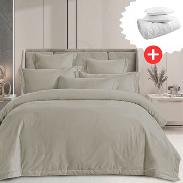 Pachet promo lenjerie de pat 100% bumbac - cu elastic - 4 piese + Pilota + 2 Perne | 18275-PR