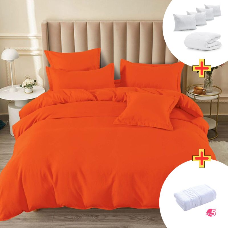 Pachet Promo Lenjerie de pat finet cu elastic + Set 5 prosoape 100% Bumbac + Pilota + 4 Perne | 7887