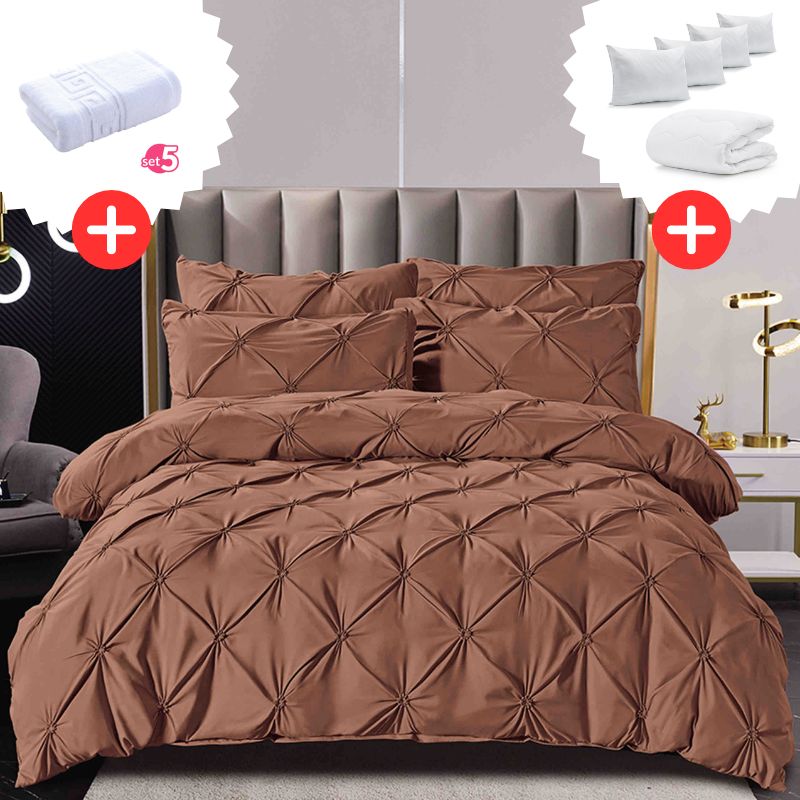 Pachet Promo Lenjerie de pat bumbac finet deluxe + Set 5 prosoape 100% Bumbac + Pilota + 4 Perne | 9217