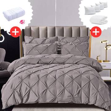 Pachet Promo Lenjerie de pat bumbac finet deluxe + Set 5 prosoape 100% Bumbac + Pilota + 4 Perne | 9218