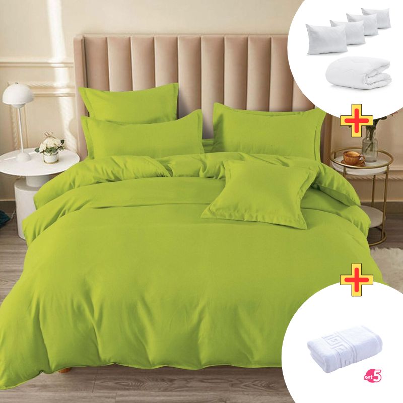 Pachet Promo Lenjerie de pat finet cu elastic + Set 5 prosoape 100% Bumbac + Pilota + 4 Perne | 7884