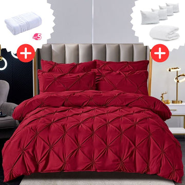 Pachet Promo Lenjerie de pat bumbac finet deluxe + Set 5 prosoape 100% Bumbac + Pilota + 4 Perne | 9220