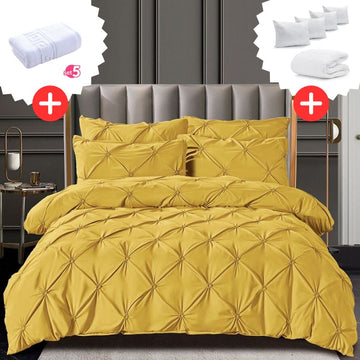 Pachet Promo Lenjerie de pat bumbac finet deluxe + Set 5 prosoape 100% Bumbac + Pilota + 4 Perne | 9222