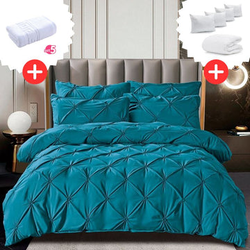 Pachet Promo Lenjerie de pat bumbac finet deluxe + Set 5 prosoape 100% Bumbac + Pilota + 4 Perne | 9225