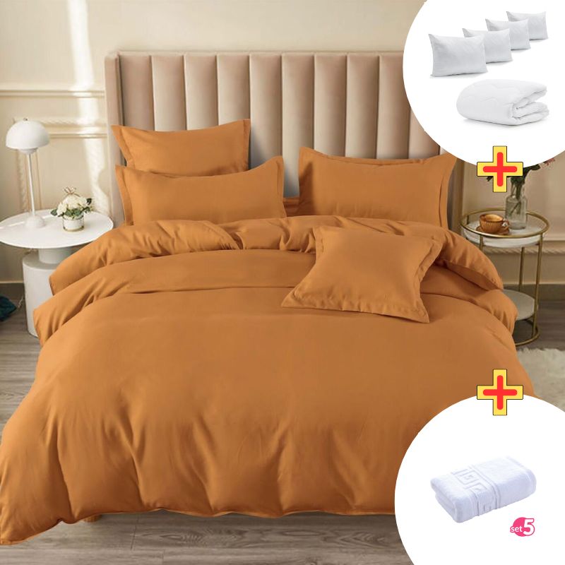 Pachet Promo Lenjerie de pat finet cu elastic + Set 5 prosoape 100% Bumbac + Pilota + 4 Perne | 7905
