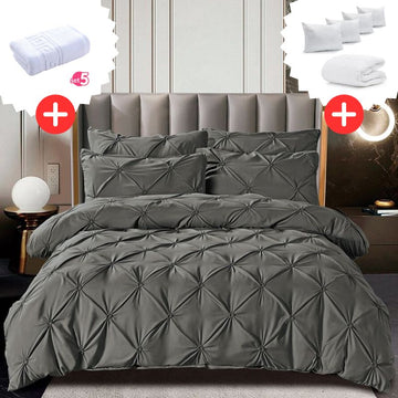 Pachet Promo Lenjerie de pat bumbac finet deluxe + Set 5 prosoape 100% Bumbac + Pilota + 4 Perne | 9226