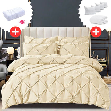 Pachet Promo Lenjerie de pat bumbac finet deluxe + Set 5 prosoape 100% Bumbac + Pilota + 4 Perne | 9227