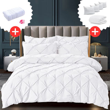 Pachet Promo Lenjerie de pat bumbac finet deluxe + Set 5 prosoape 100% Bumbac + Pilota + 4 Perne | 9229