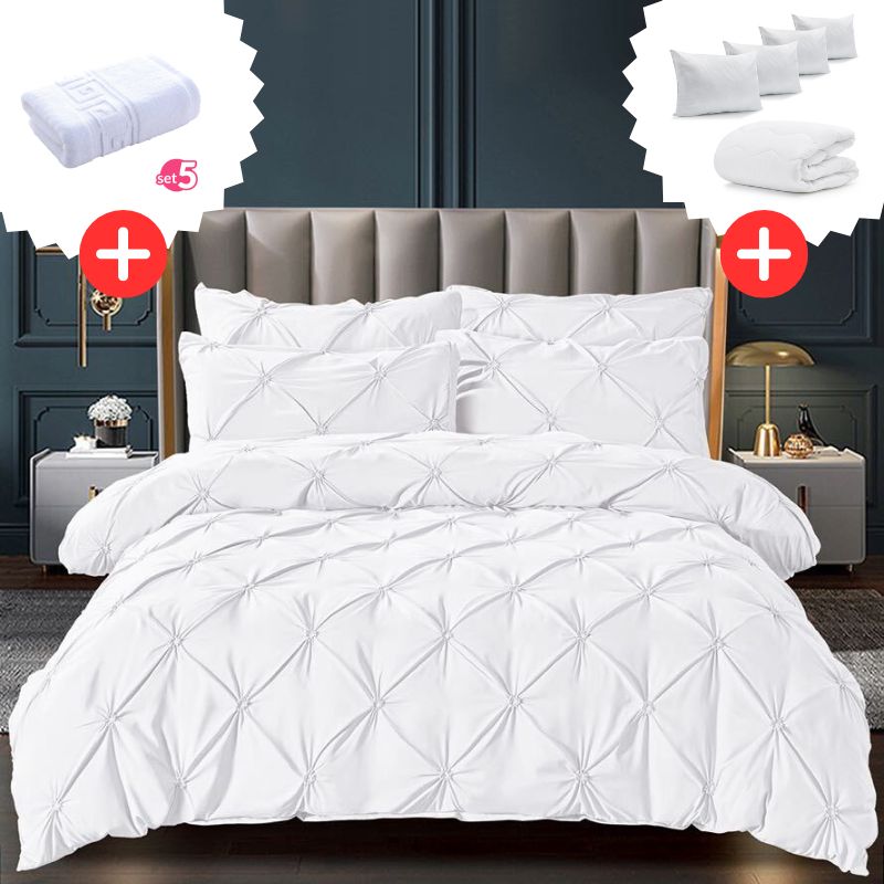 Pachet Promo Lenjerie de pat bumbac finet deluxe + Set 5 prosoape 100% Bumbac + Pilota + 4 Perne | 9229