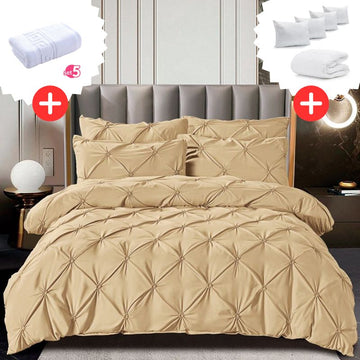 Pachet Promo Lenjerie de pat bumbac finet deluxe + Set 5 prosoape 100% Bumbac + Pilota + 4 Perne | 9230