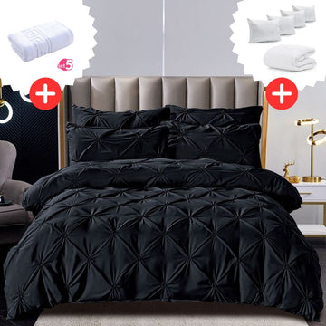 Pachet Promo Lenjerie de pat bumbac finet deluxe + Set 5 prosoape 100% Bumbac + Pilota + 4 Perne | 9231