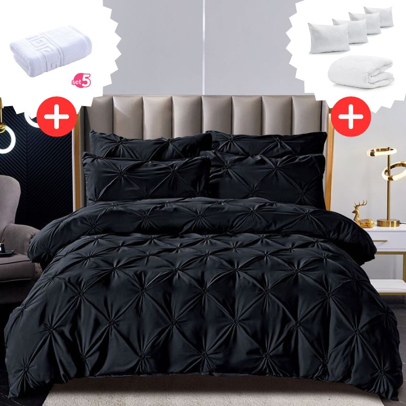 Pachet Promo Lenjerie de pat bumbac finet deluxe + Set 5 prosoape 100% Bumbac + Pilota + 4 Perne | 9231