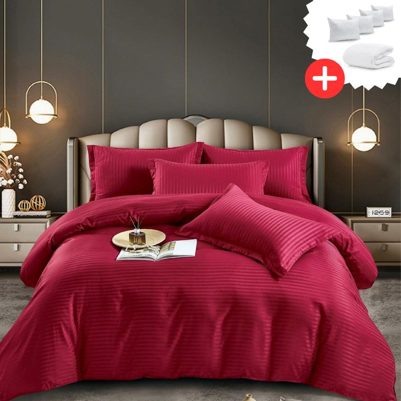Pachet promo lenjerie de pat bumbac damasc premium cu elastic 6 piese + Pilota + 4 Perne | 9950-J