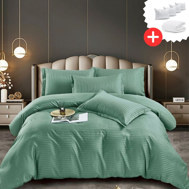 Pachet promo lenjerie de pat bumbac damasc premium cu elastic 6 piese + Pilota + 4 Perne | 9949-J