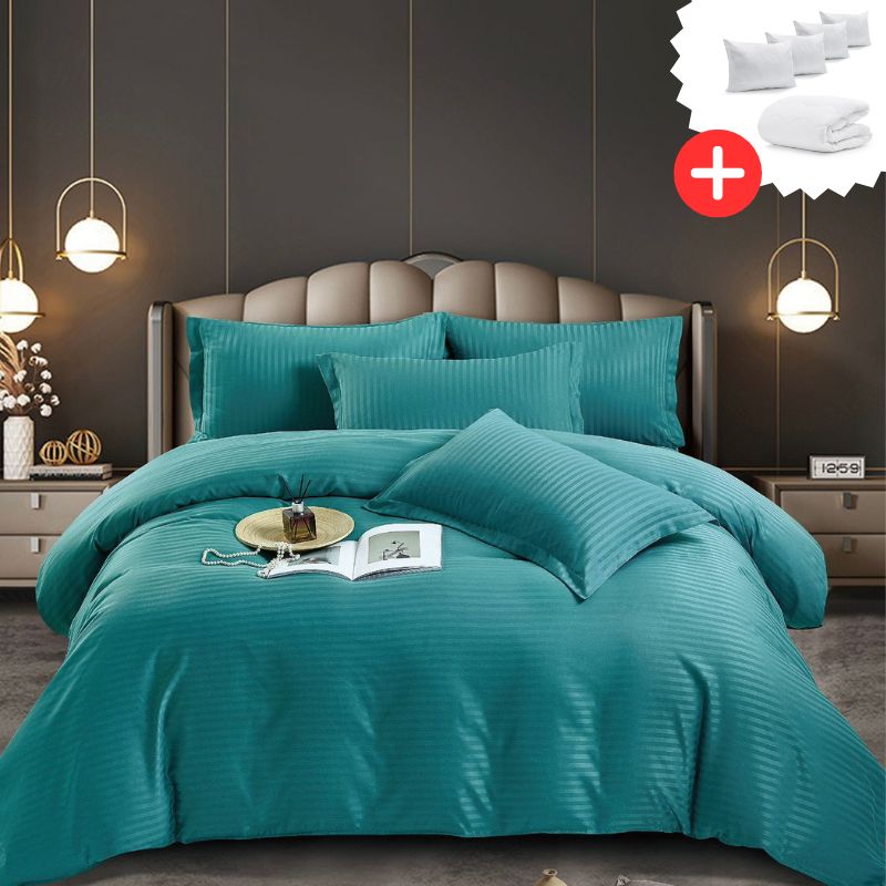 Pachet promo lenjerie de pat bumbac damasc premium cu elastic 6 piese + Pilota + 4 Perne | 9947-J