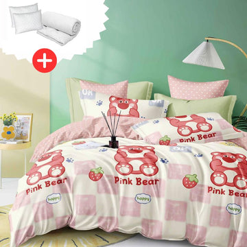 Pachet promo lenjerie de pat bumbac finet - 6 piese + Pilota + 2 Perne | 12097-J