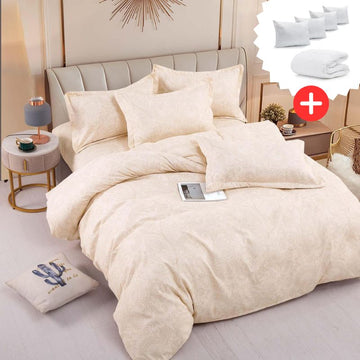 Pachet promo lenjerie de pat bumbac finet 6 piese + Pilota + 4 Perne | 8921-J