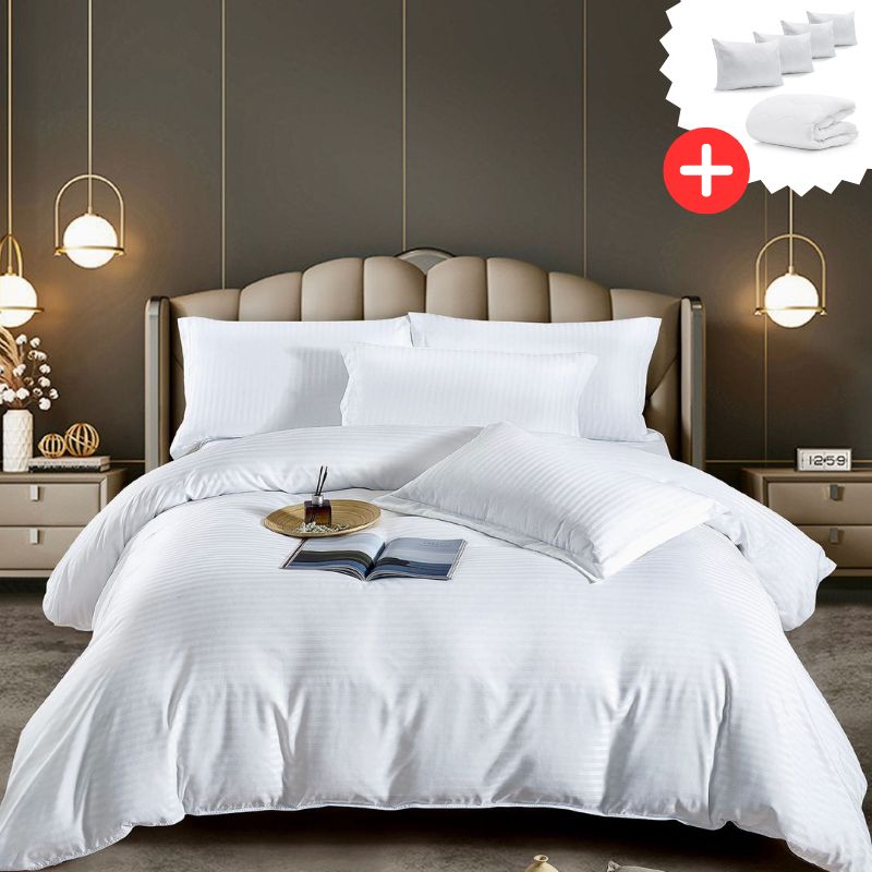Pachet promo lenjerie de pat bumbac damasc premium cu elastic 6 piese + Pilota + 4 Perne | 9946-J