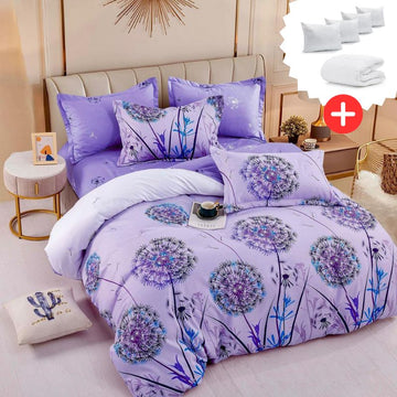 Pachet promo lenjerie de pat bumbac finet 6 piese + Pilota + 4 Perne | 8919-J