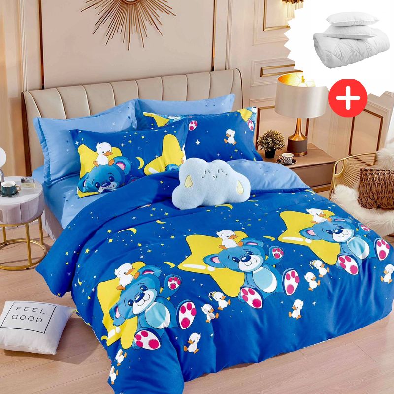 Pachet promo lenjerie de pat bumbac finet 6 piese + Pilota + 2 Perne | 13168-J
