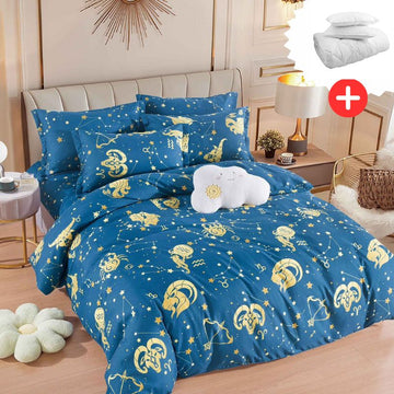 Pachet promo lenjerie de pat bumbac finet 6 piese + Pilota + 2 Perne | 13170-J