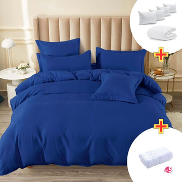 Pachet Promo Lenjerie de pat finet cu elastic + Set 5 prosoape 100% Bumbac + Pilota + 4 Perne | 7901