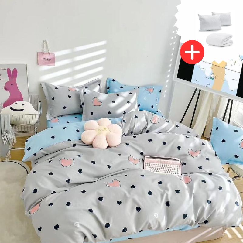 Pachet promo lenjerie de pat bumbac finet cu elastic 6 piese + Pilota + 2 Perne | 11078-C