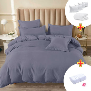 Pachet Promo Lenjerie de pat finet cu elastic + Set 5 prosoape 100% Bumbac + Pilota + 4 Perne | 7899