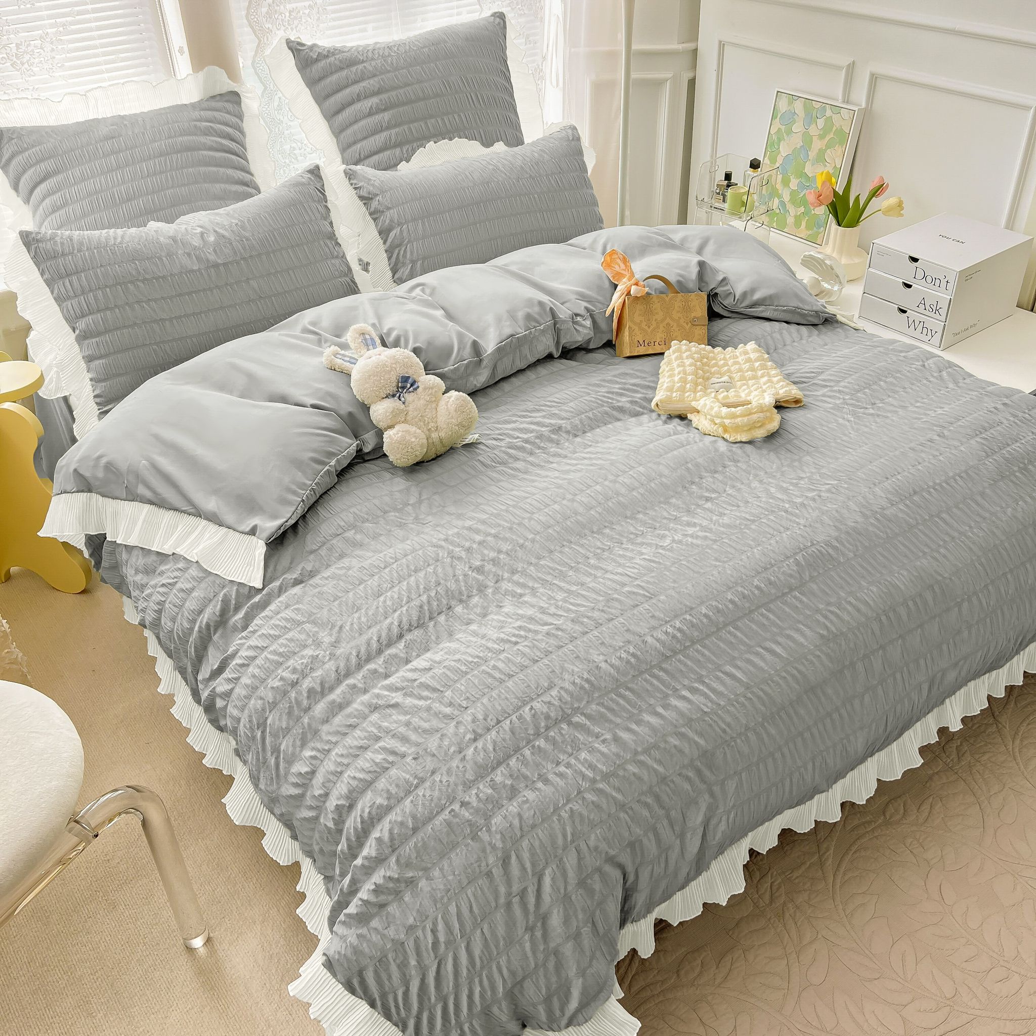 Lenjerie de pat bumbac finet creponat – 6 piese | 4987-J
