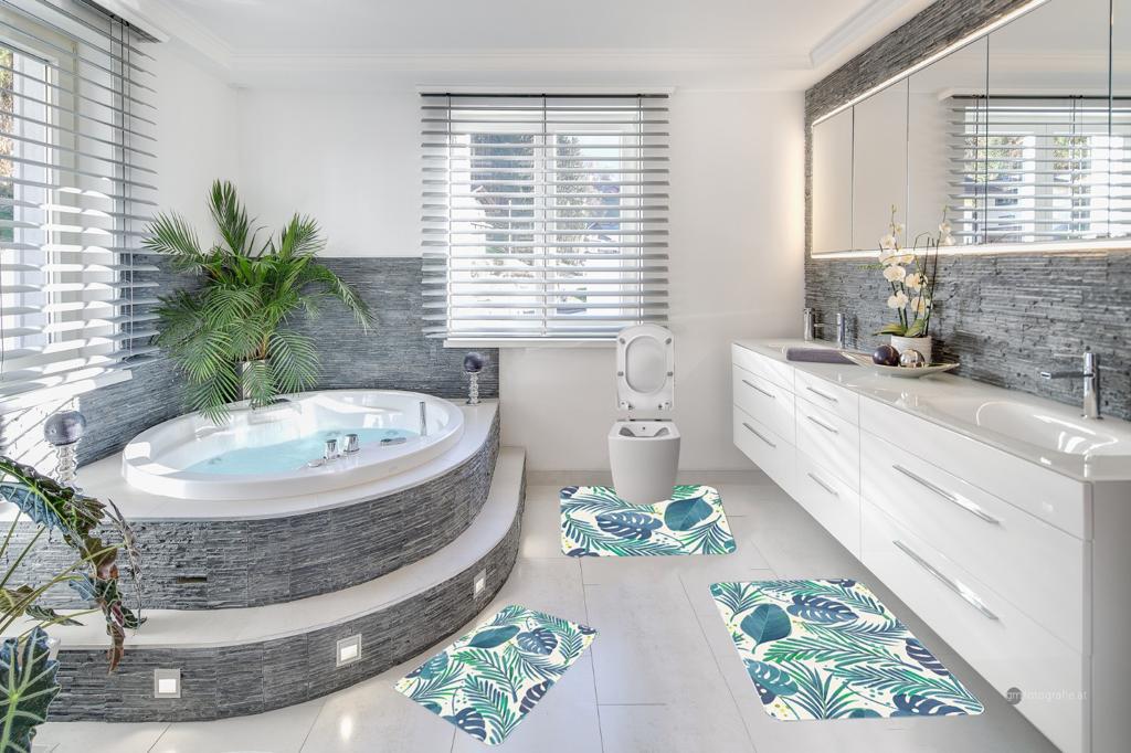Covorase de baie, 3 piese, 3D, Antiderapante | 6717