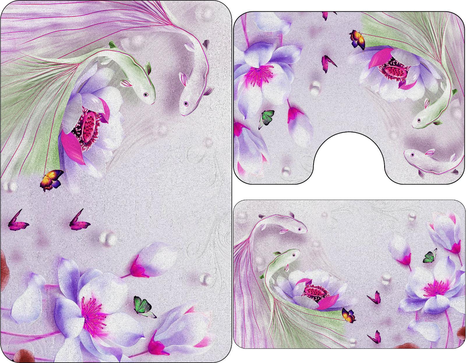 Covorase de baie, 3 piese, 3D, Antiderapante | 6709