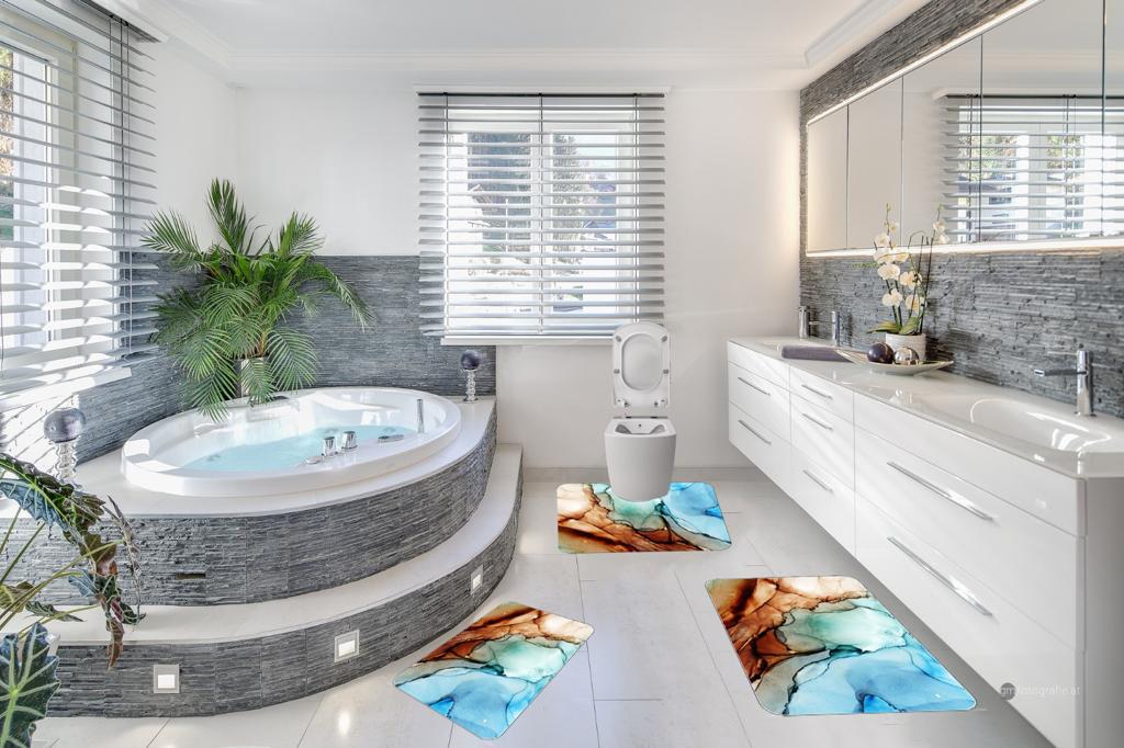 Covorase de baie, 3 piese, 3D, Antiderapante | 6711