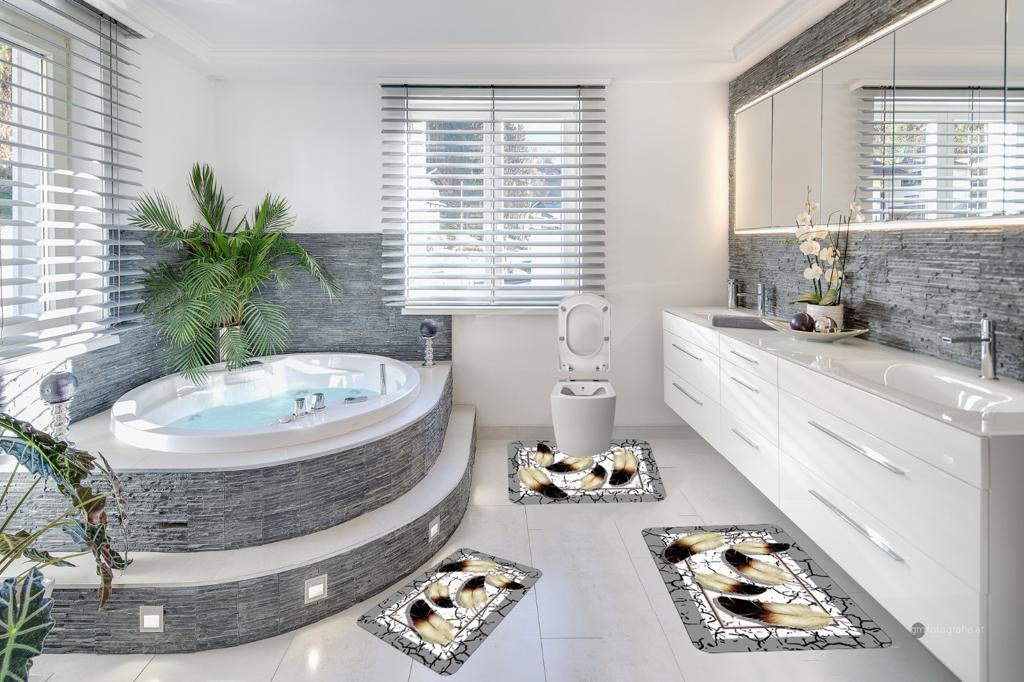 Covorase de baie, 3 piese, 3D, Antiderapante | 6712