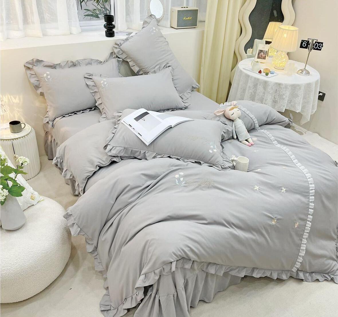 Lenjerie de pat bumbac Brodat Deluxe - 4 piese | 7113-VH