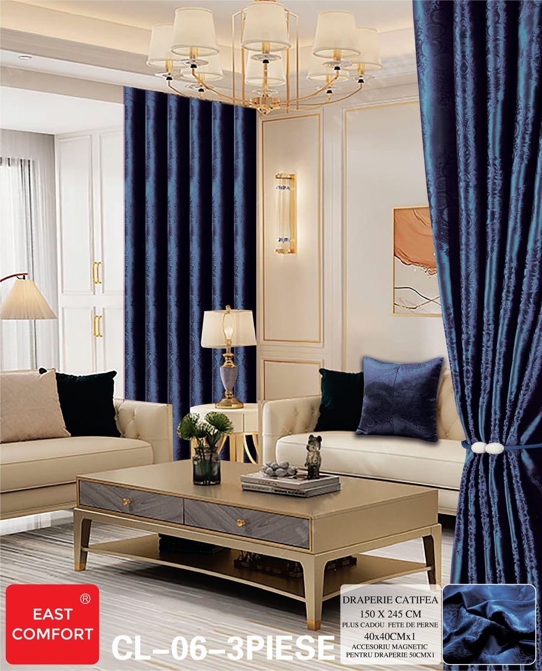 Draperie imprimata catifea ( accesoriu magnetic + o fata de perna ) - 3 piese | 9576