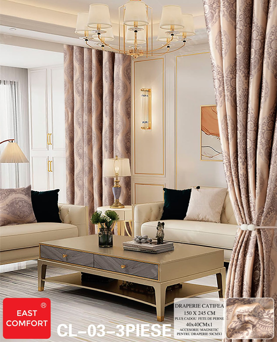 Draperie imprimata catifea ( accesoriu magnetic + o fata de perna ) - 3 piese | 9575