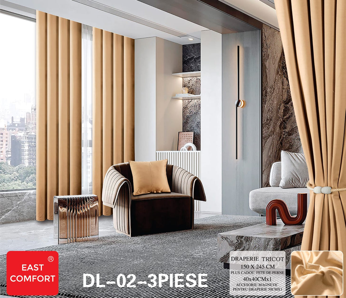 Draperie tricot uni ( accesoriu magnetic + o fata de perna ) - 3 piese | 9591