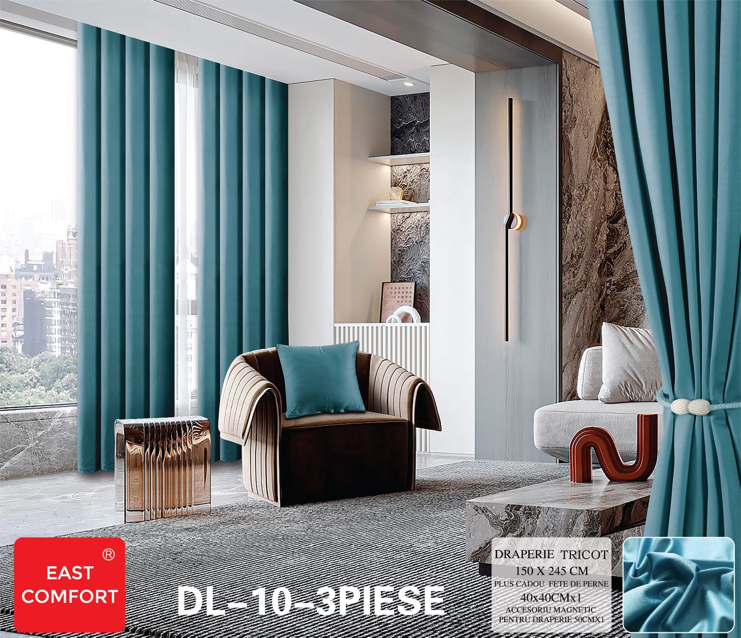Draperie tricot uni ( accesoriu magnetic + o fata de perna ) - 3 piese | 9590
