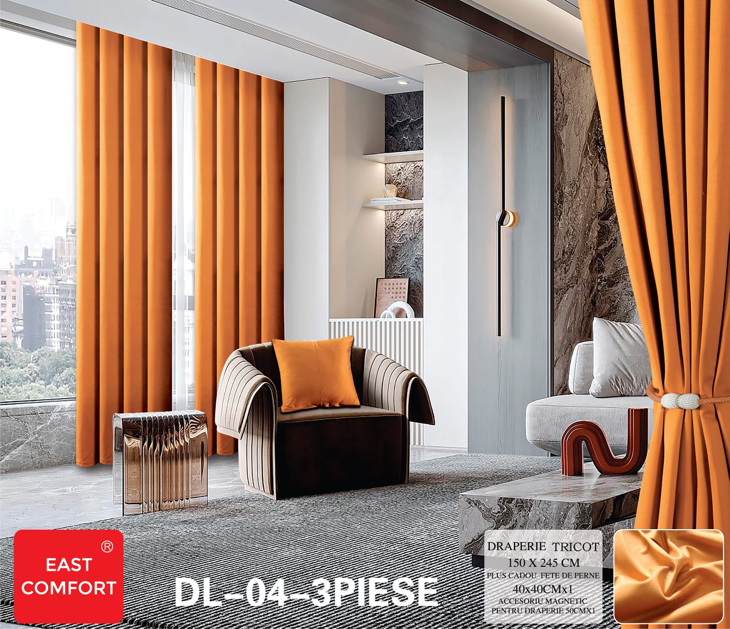 Draperie tricot uni ( accesoriu magnetic + o fata de perna ) - 3 piese | 9586