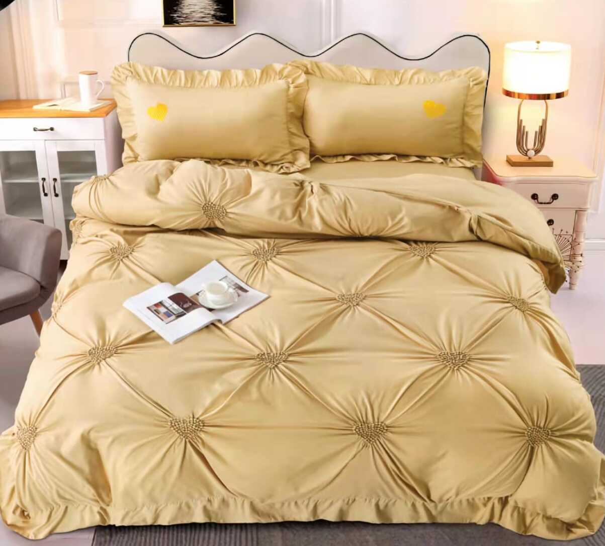 Lenjerie de pat bumbac cu inimi brodate - 4 piese | 9853-CH