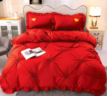 Lenjerie de pat bumbac cu inimi brodate - 4 piese | 9852-CH