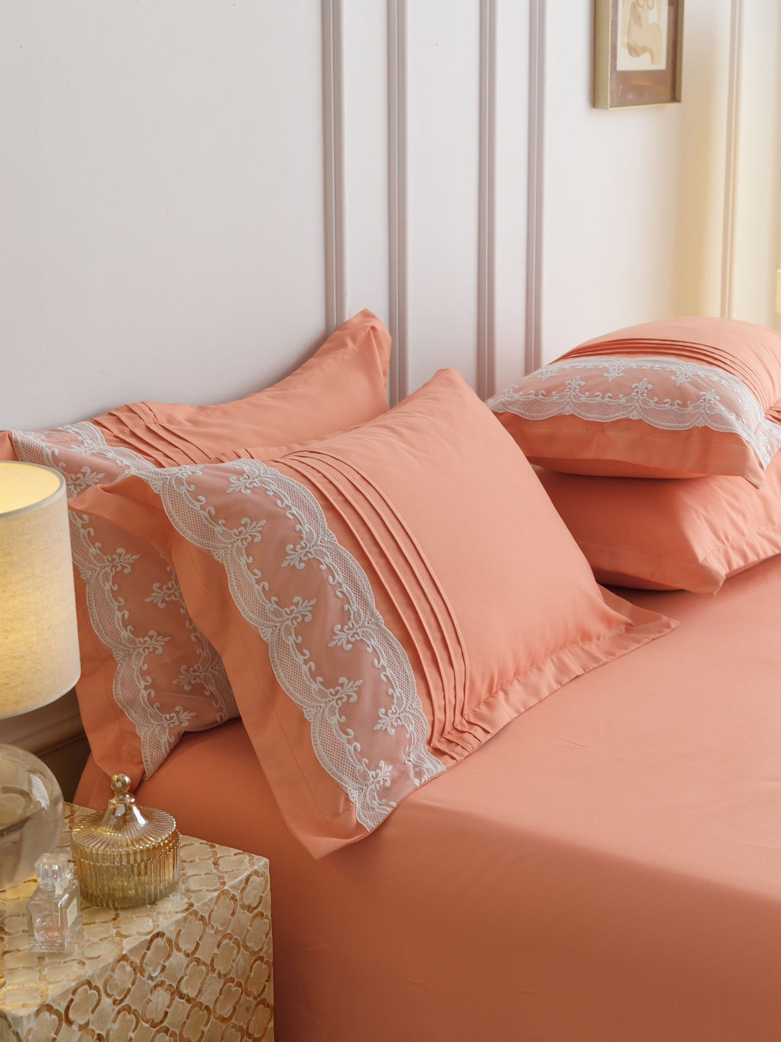 Lenjerie de pat finet cu inimi brodate - 6 piese | 9935-J