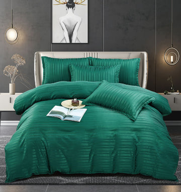 Lenjerie de pat bumbac damasc cu dunga lata - Premium - 6 piese | 10063-J