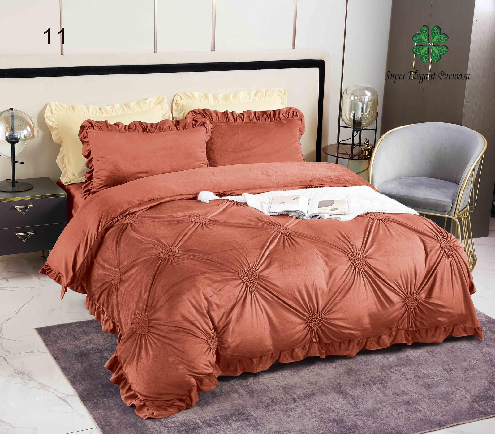 Lenjerie de pat catifea Premium - 4 piese | 10684-SE